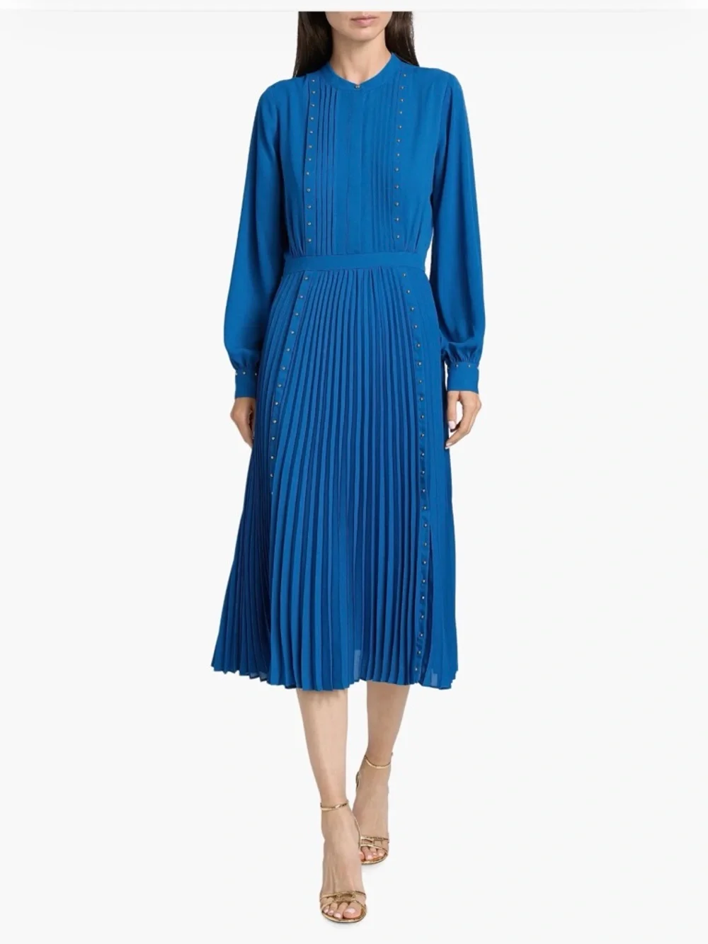 NWT Elie Tahari The Alania Pleated Midi-Dress Blue Stone Color, Size 16 - Picture 5 of 11